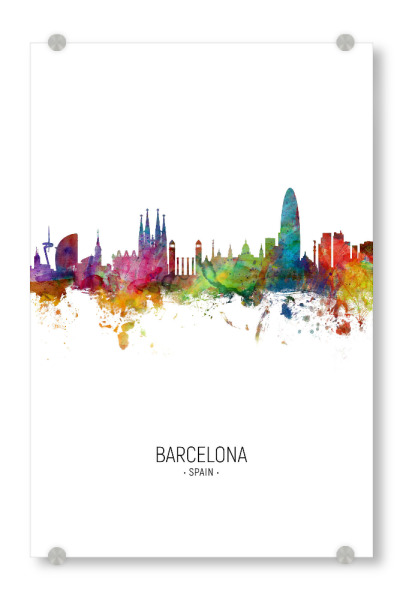 Acrylglasbild "Barcelona Skyline Portrait" artboxONE - Städte / Barcelona - Barcelona,Spain,Skyline,Cityscape,Painting,Watercolour,Stadtbild