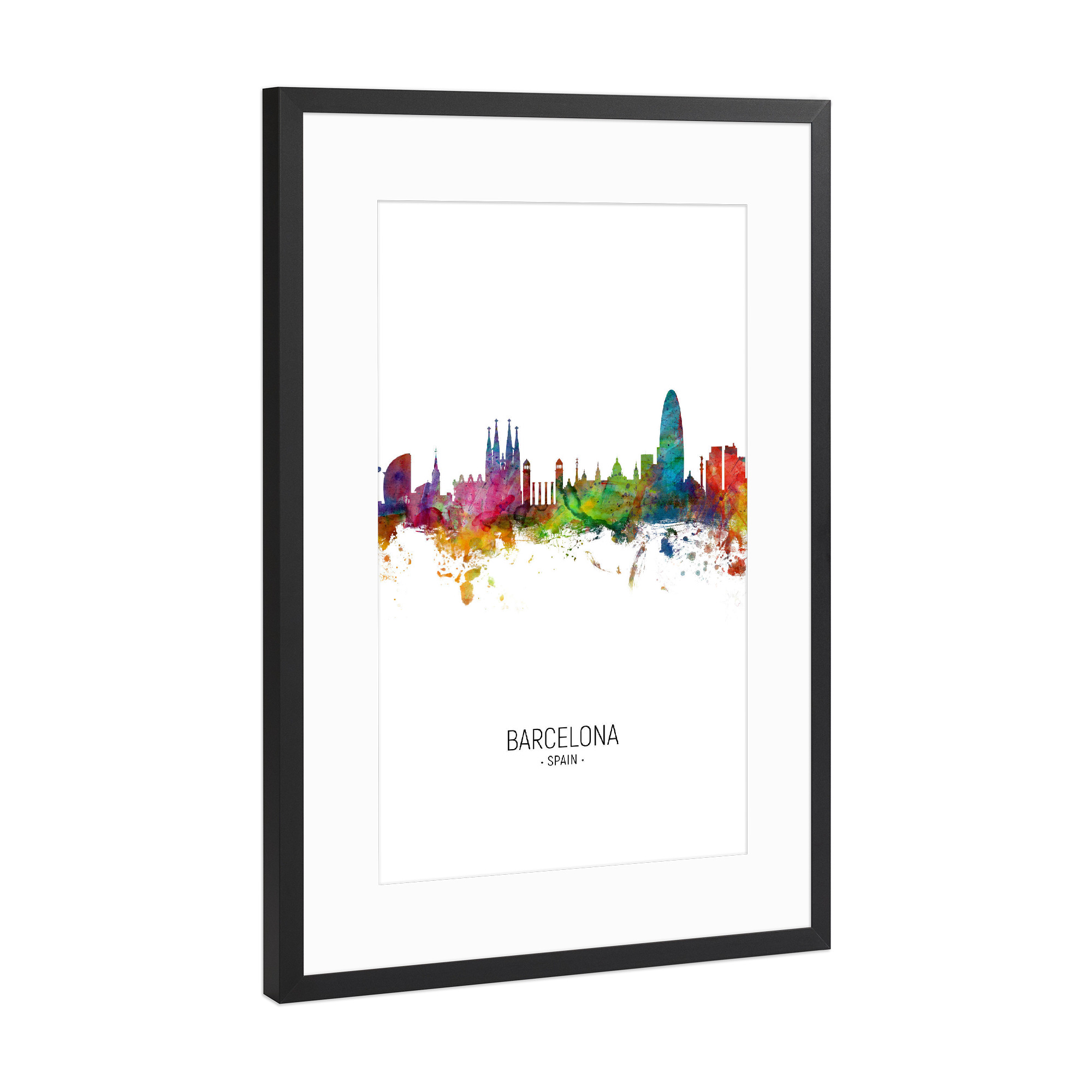 Poster mit Rahmen Schwarz (Metallic) "Barcelona Skyline Portrait" artboxONE - Städte / Barcelona