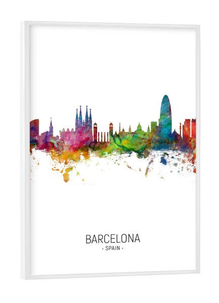 Poster mit weißem Rahmen "Barcelona Skyline Portrait" artboxONE - Städte / Barcelona