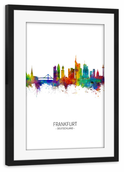 Poster mit Rahmen schwarz "Frankfurt Skyline Portrait" artboxONE - Städte / Frankfurt