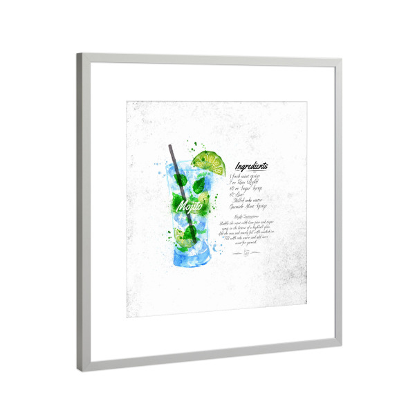 Poster mit Rahmen Silber "Mojito cocktail watercolor" artboxONE - Fashion,Für Mama,Für Papa,Essen & Trinken / Alkohol
