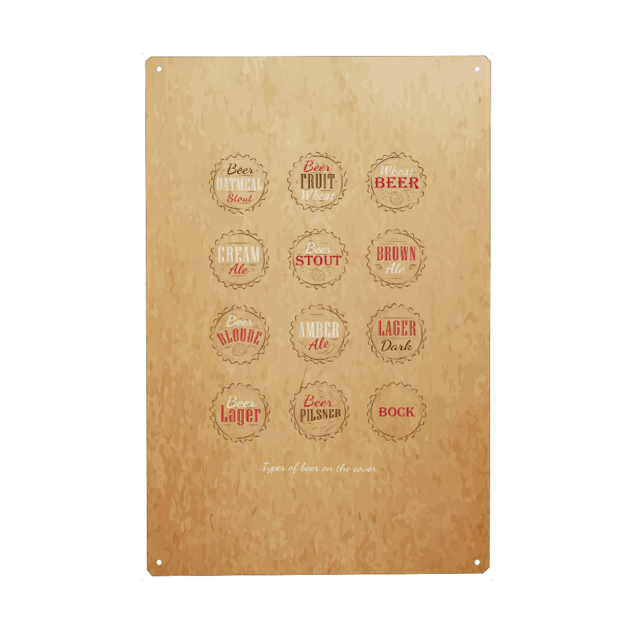 Holzbild "Beer caps craft" artboxONE - Essen & Trinken / Alkohol - Beer,Alcohol,Stout,Caps,Old,Premium,Cork,Bottle,Collection,Sorts,Quality,Vintage