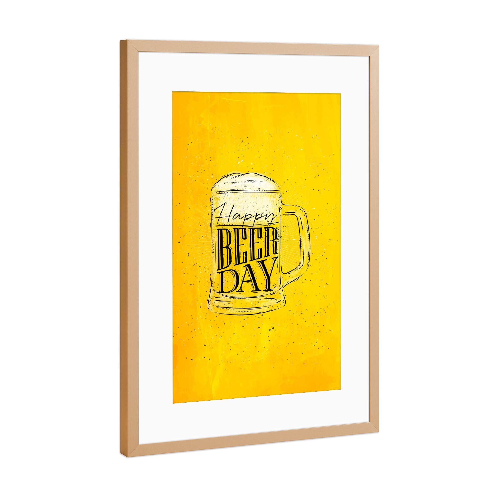 Poster mit Rahmen Kupfer "Beer day yellow" artboxONE - Schwarzweiß,Fashion,Für Mama,Für Papa,Essen & Trinken / Alkohol