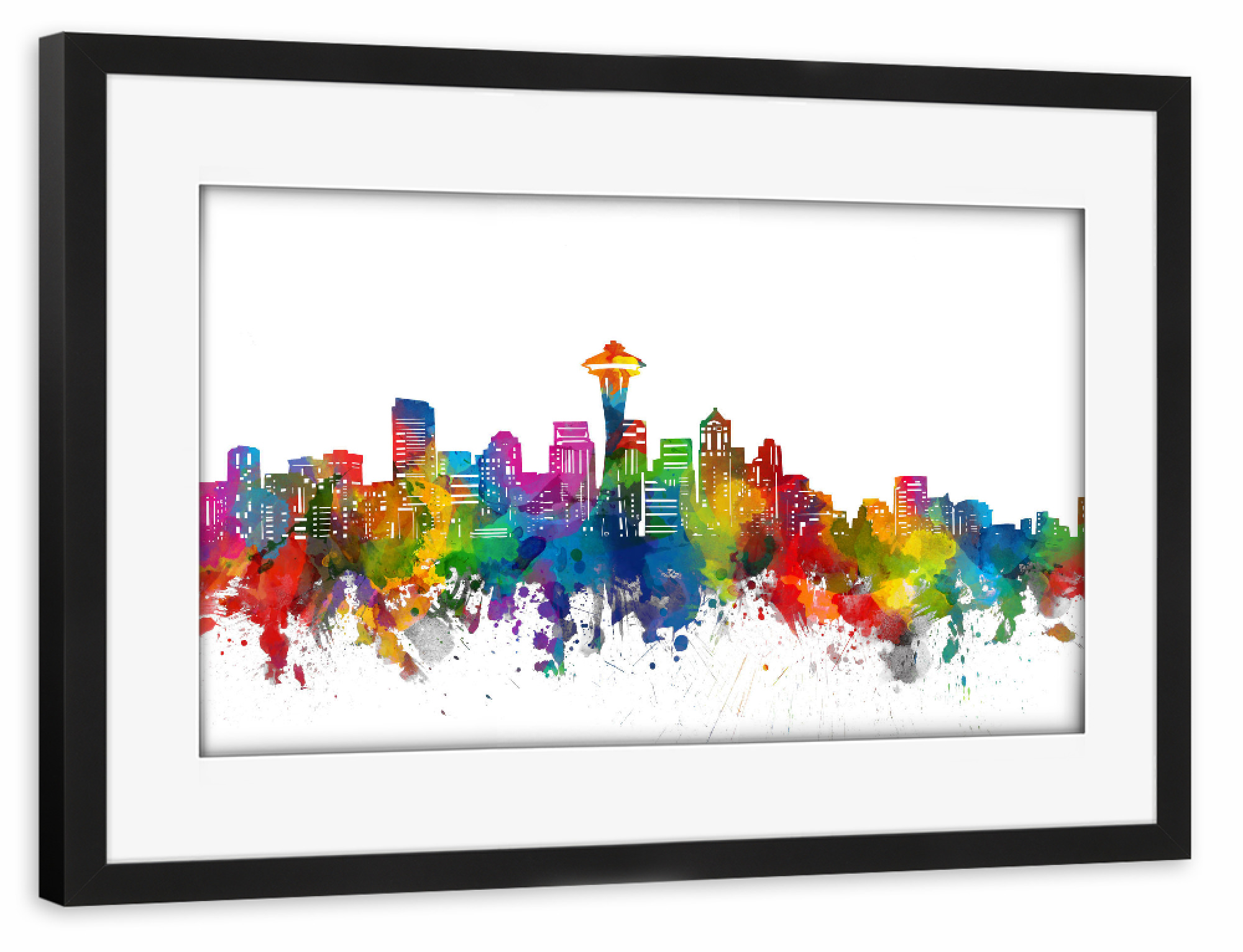 Poster mit Rahmen schwarz "Seattle skyline watercolor" artboxONE - Städte,Reise,Abstrakt,Architektur