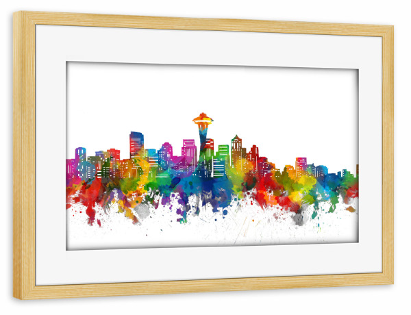 Poster mit Rahmen kiefer "Seattle skyline watercolor" artboxONE - Städte,Reise,Abstrakt,Architektur