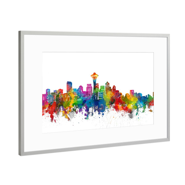 Poster mit Rahmen Silber "Seattle skyline watercolor" artboxONE - Städte,Reise,Abstrakt,Architektur