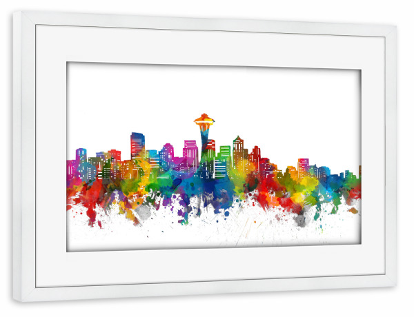 Poster mit Rahmen weiß "Seattle skyline watercolor" artboxONE - Städte,Reise,Abstrakt,Architektur