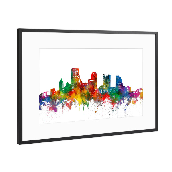 Poster mit Rahmen Schwarz (Metallic) "Pittsburgh skyline watercolor" artboxONE - Städte - Pittsburgh,Pennsylvania,Usa,America,Silhouette
