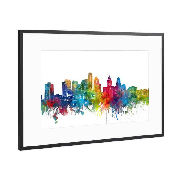 Poster mit Rahmen Schwarz (Metallic) "Philadelphia skyline colorful" artboxONE - Städte,Reise,Abstrakt,Architektur