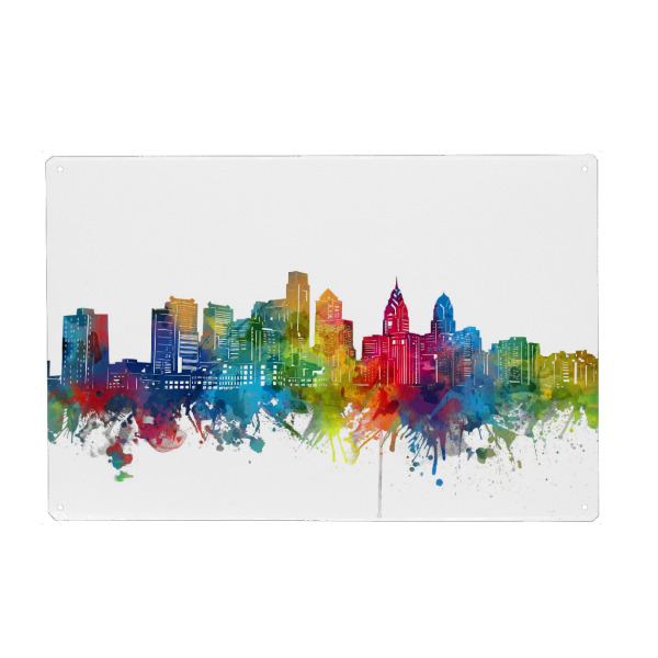 Holzbild "Philadelphia skyline colorful" artboxONE - Städte,Reise,Abstrakt,Architektur