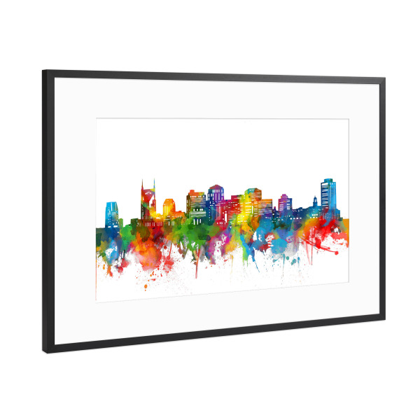 Poster mit Rahmen Schwarz (Metallic) "Nashville skyline watercolor" artboxONE - Städte,Reise,Abstrakt,Architektur