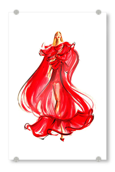 Acrylglasbild "Haute Couture Woman in Red" artboxONE - Fashion - Haute couture,Fashion,Runway,Fashion illustration,Woman