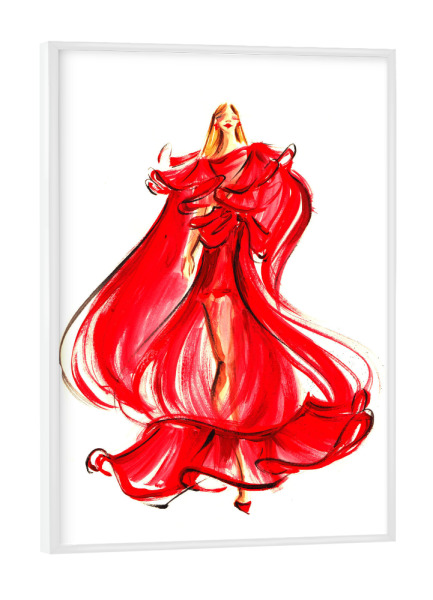 Poster mit weißem Rahmen "Haute Couture Woman in Red" artboxONE - Fashion - Haute couture,Fashion,Runway,Fashion illustration,Woman