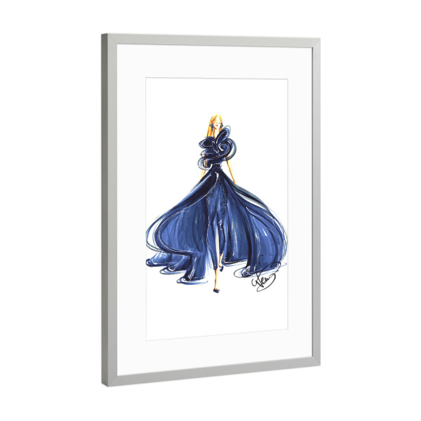 Poster mit Rahmen Silber "Woman in Blue Gown" artboxONE - Fashion - Fashion,Fashion illustration,Blue,Fashion painting,Dress,Fashion painitng