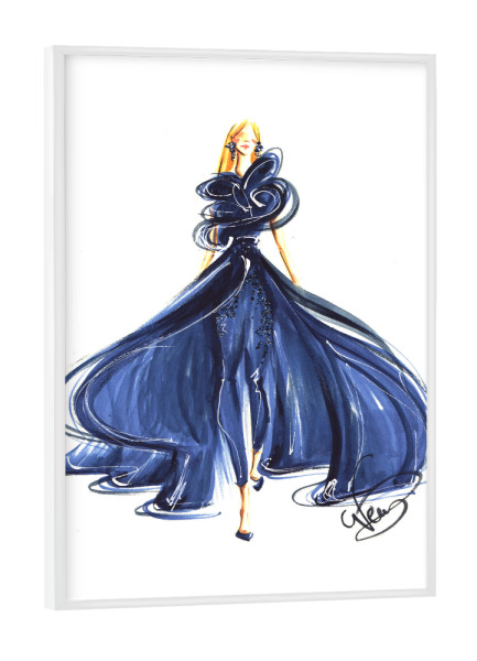 Poster mit weißem Rahmen "Woman in Blue Gown" artboxONE - Fashion - Fashion,Fashion illustration,Blue,Fashion painting,Dress,Fashion painitng