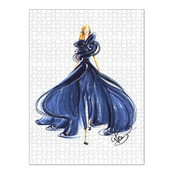 Puzzle Ravensburger "Woman in Blue Gown" artboxONE - Fashion - Fashion,Fashion illustration,Blue,Fashion painting,Dress,Fashion painitng