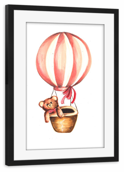 Poster mit Rahmen schwarz "Bear in Balloon" artboxONE - Für Kinder,Tiere