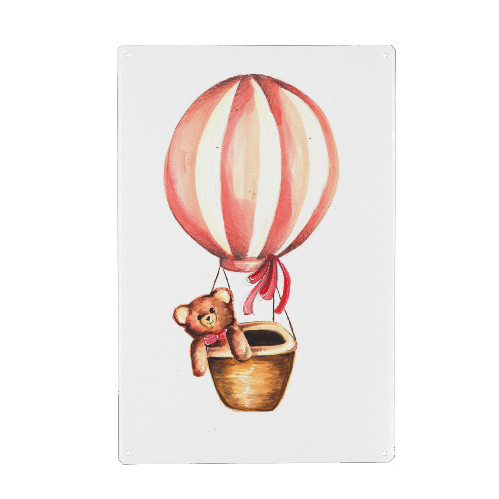 Metall Poster "Bear in Balloon" artboxONE - Für Kinder,Tiere - Bear,Balloon,Kids,Children,Nursery,Pink,Cute,Nursery art,Nursery decor,Childrens room