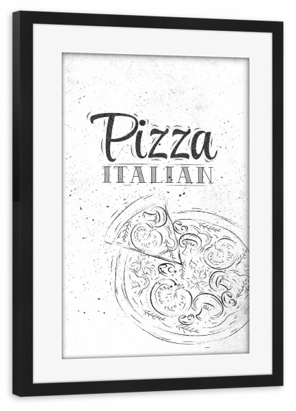 Poster mit Rahmen schwarz "Pizza italian dirty paper" artboxONE - Essen & Trinken - Pizza,Slice pizza,Italian,Traditional,Slice