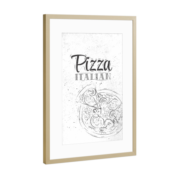 Poster mit Rahmen Gold "Pizza italian dirty paper" artboxONE - Essen & Trinken - Pizza,Slice pizza,Italian,Traditional,Slice