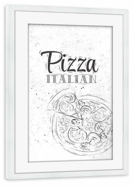 Poster mit Rahmen weiß "Pizza italian dirty paper" artboxONE - Essen & Trinken - Pizza,Slice pizza,Italian,Traditional,Slice