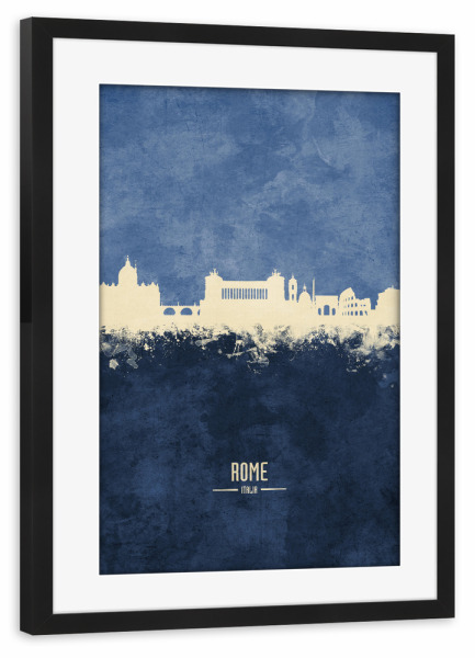 Poster mit Rahmen schwarz "Rome Skyline Navy" artboxONE - Städte / Rom - Rome,Italy,Skyline,Cityscape,Painting,Watercolour,Stadtbild