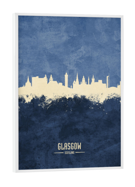 Poster mit weißem Rahmen "Glasgow Skyline Navy" artboxONE - Städte - Glasgow,Scotland,Skyline,Cityscape,Painting,Watercolour,Stadtbild