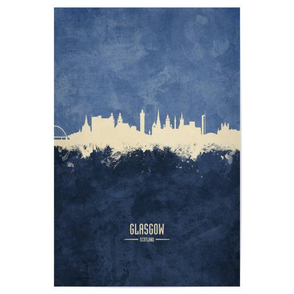 Poster 30x20 cm "Glasgow Skyline Navy" artboxONE - Städte - Glasgow,Scotland,Skyline,Cityscape,Painting,Watercolour,Stadtbild