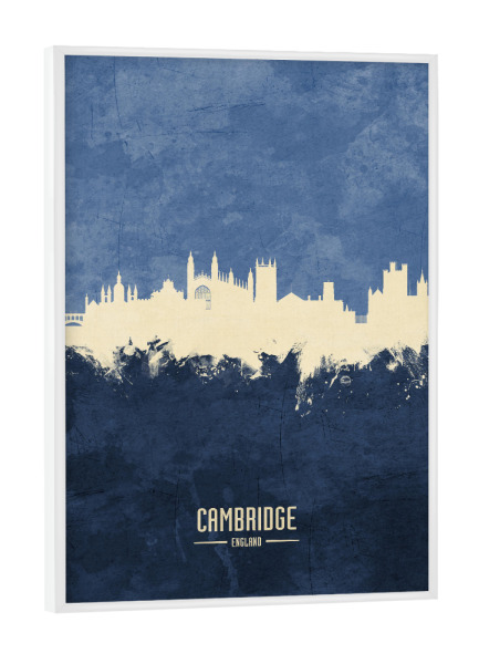 Poster mit weißem Rahmen "Cambridge Skyline Navy" artboxONE - Städte - Cambridge,England,Skyline,Cityscape,Painting,Watercolour,Stadtbild
