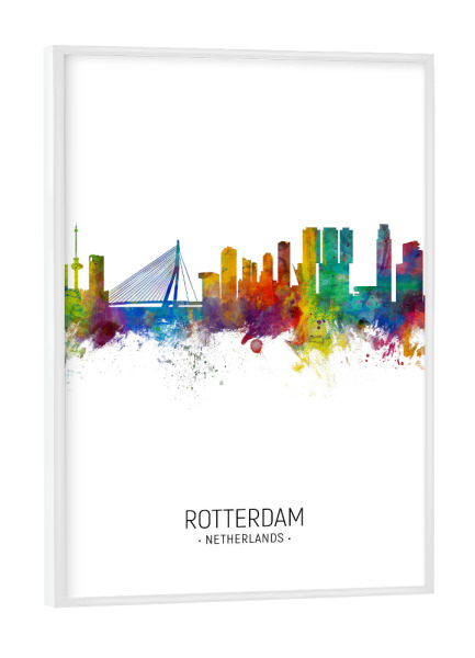 Poster mit weißem Rahmen "Rotterdam Skyline Portrait" artboxONE - Städte - Rotterdam,Netherlands,Skyline,Cityscape,Painting,Watercolour,Stadtbild