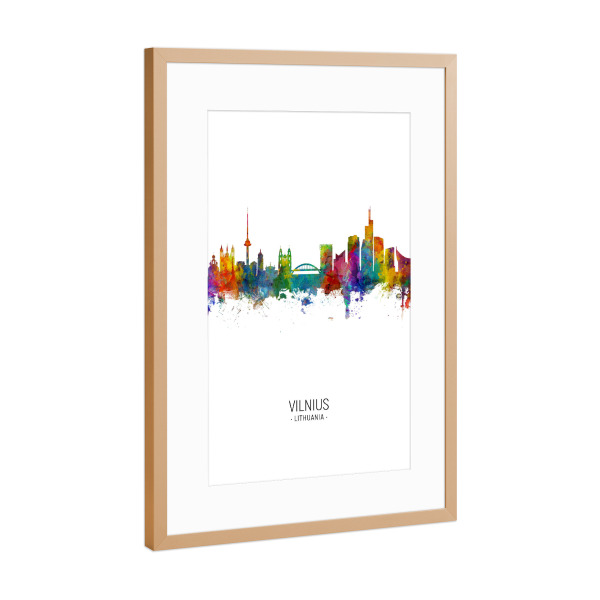 Poster mit Rahmen Kupfer "Vilnius Skyline Portrait" artboxONE - Städte - Vilnius,Lithuania,Skyline,Cityscape,Painting,Watercolour,Stadtbild
