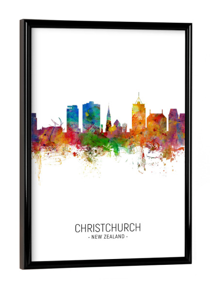 Poster mit schwarzem Rahmen "Christchurch Skyline Portrait" artboxONE - Städte