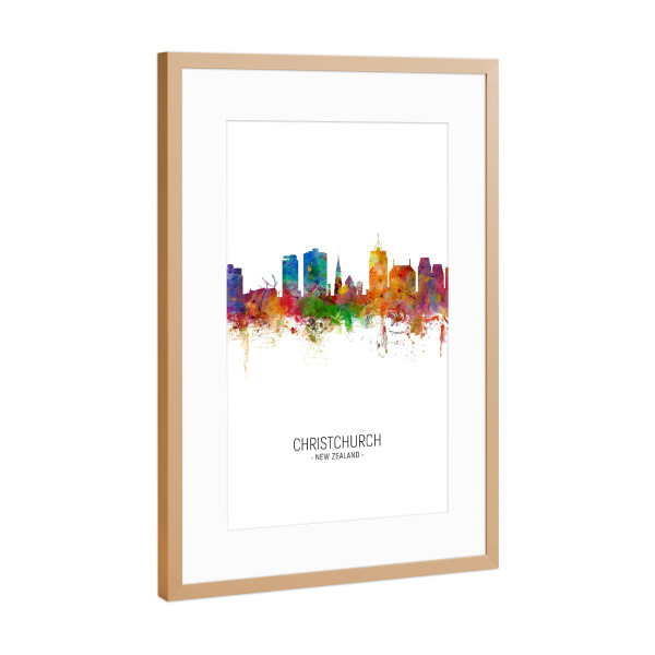 Poster mit Rahmen Kupfer "Christchurch Skyline Portrait" artboxONE - Städte