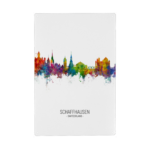 Holzbild "Schaffhausen Skyline Portrait" artboxONE - Städte - Schaffhausen,Switzerland,Skyline,Cityscape,Painting,Watercolour,Stadtbild