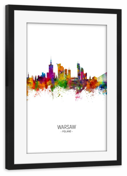 Poster mit Rahmen schwarz "Warsaw Skyline Portrait" artboxONE - Städte - Warsaw,Poland,Skyline,Cityscape,Painting,Watercolour,Stadtbild