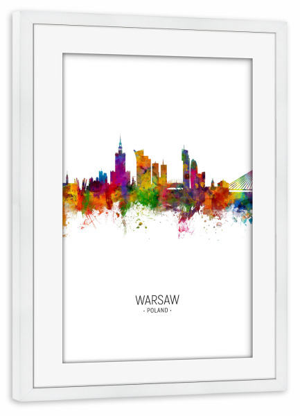 Poster mit Rahmen weiß "Warsaw Skyline Portrait" artboxONE - Städte - Warsaw,Poland,Skyline,Cityscape,Painting,Watercolour,Stadtbild