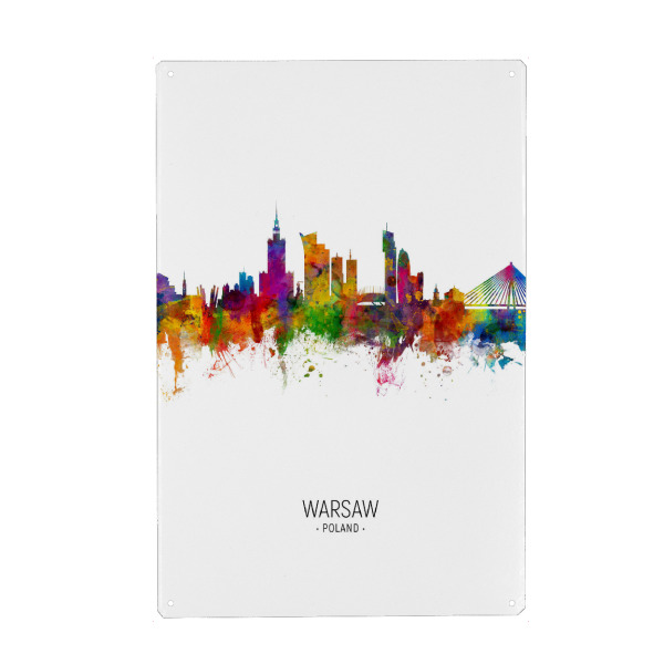 Metall Poster "Warsaw Skyline Portrait" artboxONE - Städte - Warsaw,Poland,Skyline,Cityscape,Painting,Watercolour,Stadtbild - Blechschild