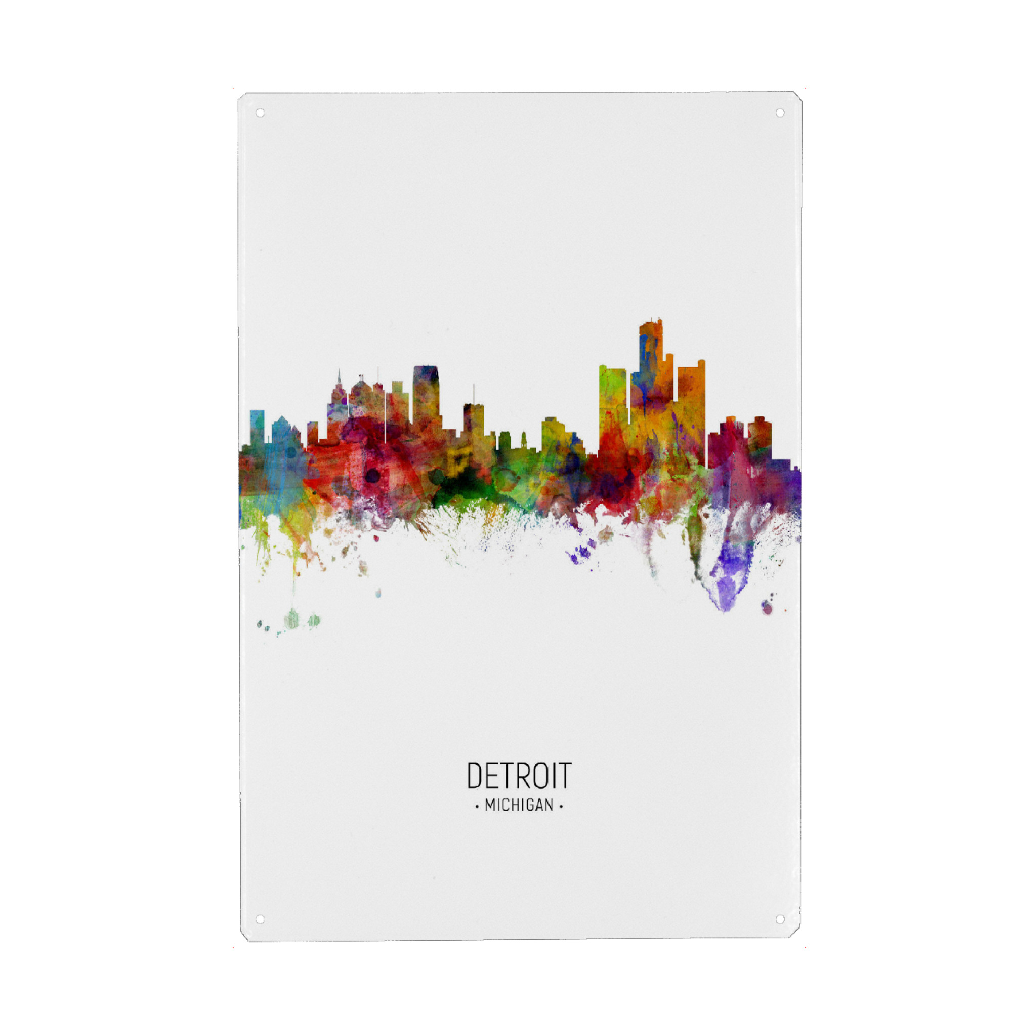 Holzbild "Detroit Skyline Portrait" artboxONE - Städte - Detroit,Michigan,Skyline,Cityscape,Painting,Watercolour,Stadtbild