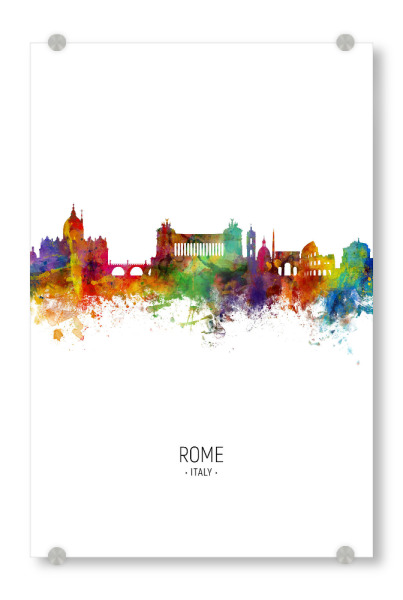 Acrylglasbild "Rome Skyline Portrait" artboxONE - Städte - Rome,Italy,Skyline,Cityscape,Painting,Watercolour,Stadtbild