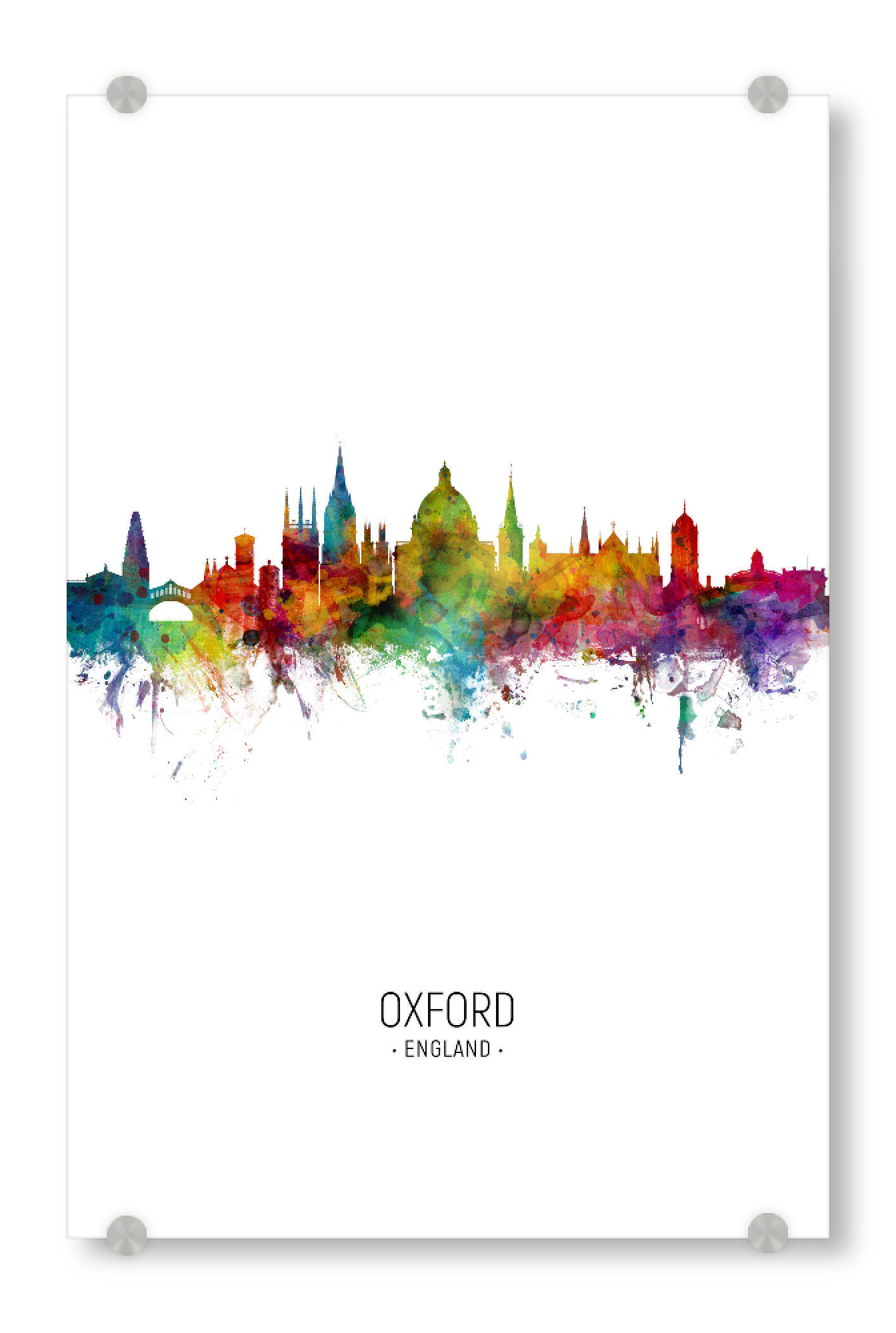 Acrylglasbild "Oxford Skyline Portrait" artboxONE - Städte - Oxford,England,Skyline,Cityscape,Painting,Watercolour,Stadtbild