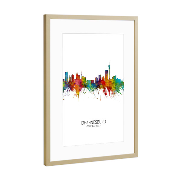 Poster mit Rahmen Gold "Johannesburg Skyline Portrait" artboxONE - Städte - Johannesburg,South africa