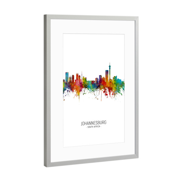 Poster mit Rahmen Silber "Johannesburg Skyline Portrait" artboxONE - Städte - Johannesburg,South africa