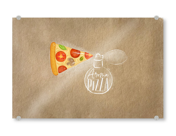 Acrylglasbild "Aroma pizza craft" artboxONE - Essen & Trinken,Fashion - Pizza,Christmas,Food,Holiday,New,Year,Parfum,Aroma,Delicious,Vintage,Retro