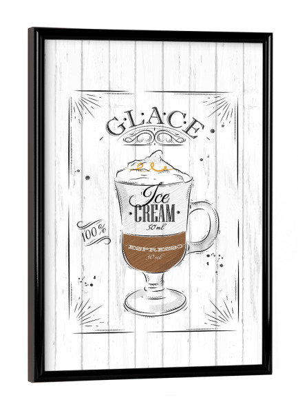 Poster mit schwarzem Rahmen "Coffee glace wood" artboxONE - Essen & Trinken,Schwarzweiß - Coffee,Cafe,Caffeine,Espresso