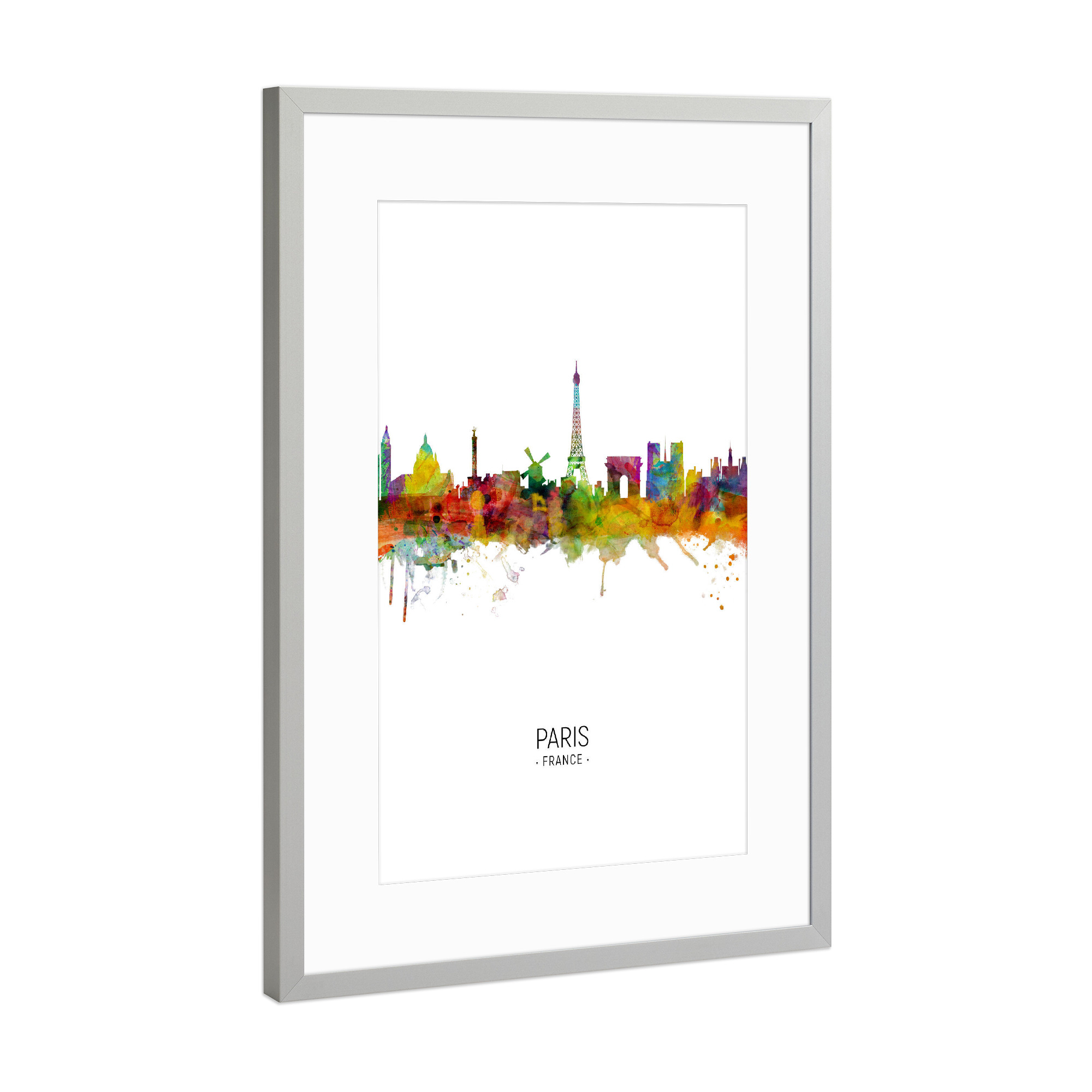 Poster mit Rahmen Silber "Paris Skyline Portrait" artboxONE - Städte / Paris - Paris,France,Skyline,Cityscape,Painting,Watercolour,Stadtbild
