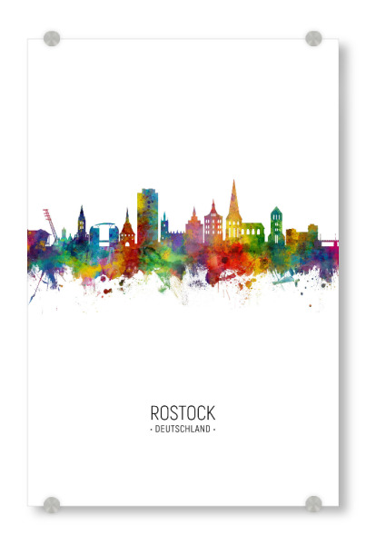 Acrylglasbild "Rostock Skyline Portrait" artboxONE - Städte - Rostock,Germany,Skyline,Cityscape,Painting,Watercolour,Stadtbild