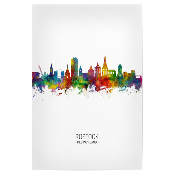 Poster 30x20 cm "Rostock Skyline Portrait" artboxONE - Städte - Rostock,Germany,Skyline,Cityscape,Painting,Watercolour,Stadtbild