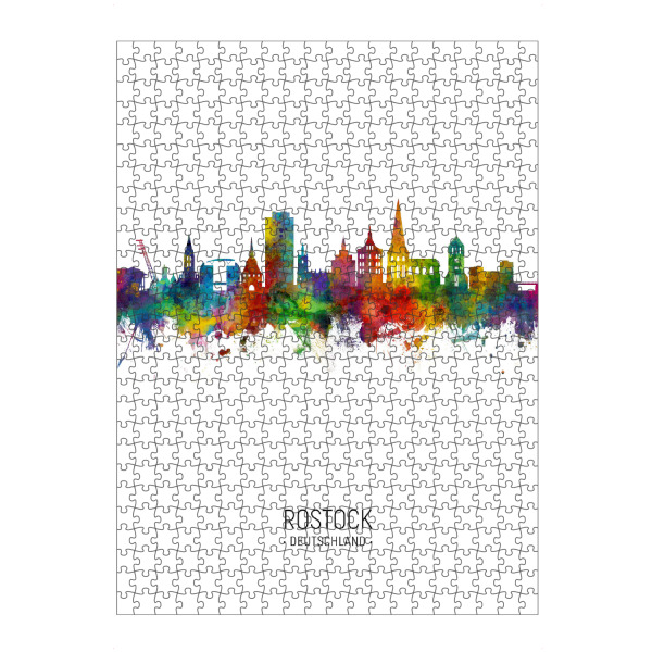 Puzzle Ravensburger "Rostock Skyline Portrait" artboxONE - Städte - Rostock,Germany,Skyline,Cityscape,Painting,Watercolour,Stadtbild - Bild rostock