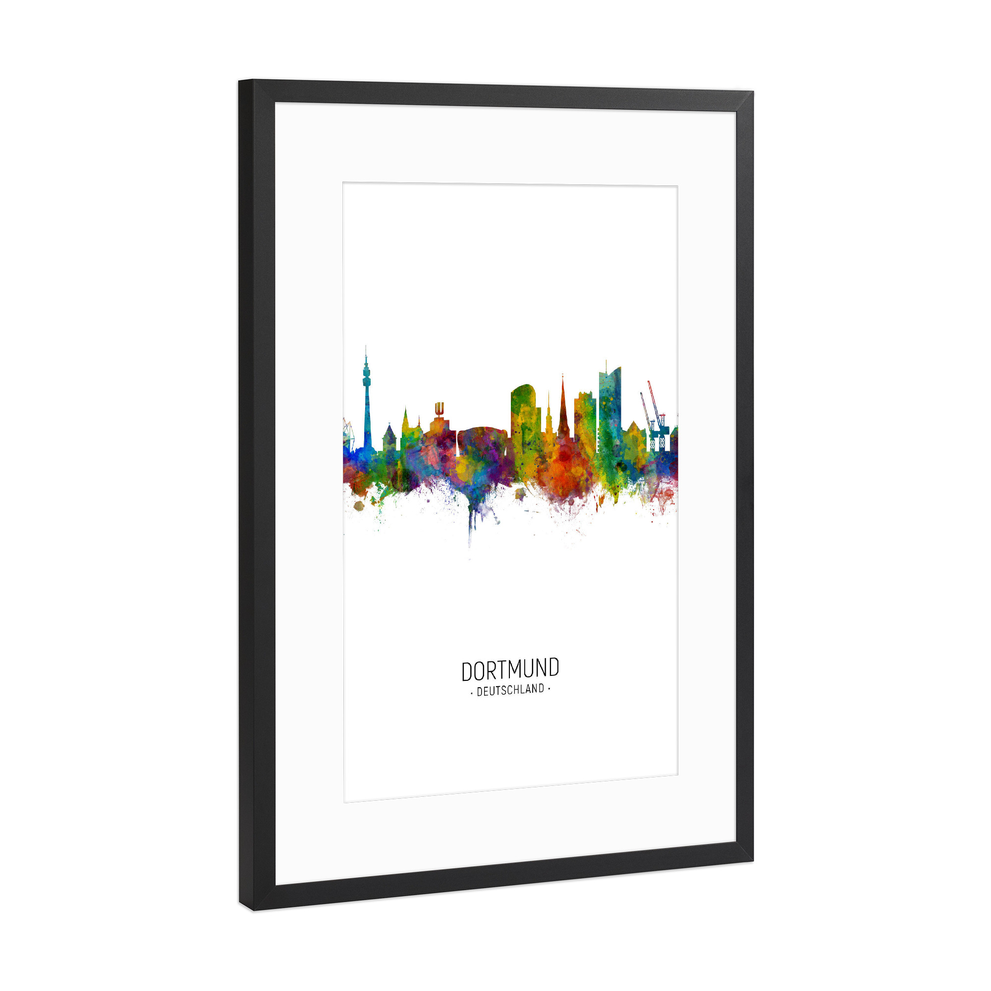 Poster mit Rahmen Schwarz (Metallic) "Dortmund Skyline Portrait" artboxONE - Städte