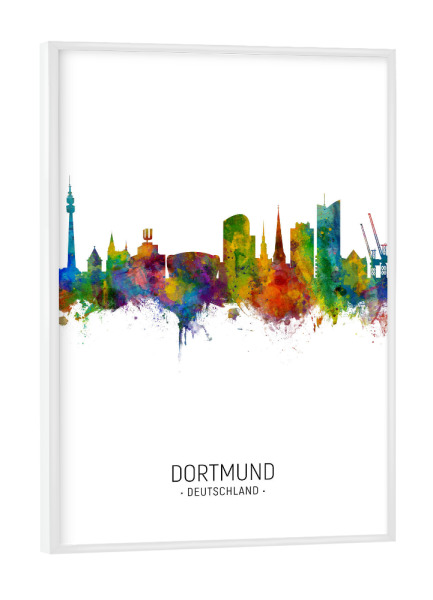Poster mit weißem Rahmen "Dortmund Skyline Portrait" artboxONE - Städte - Dortmund,Germany,Skyline,Cityscape,Painting,Watercolour,Stadtbild